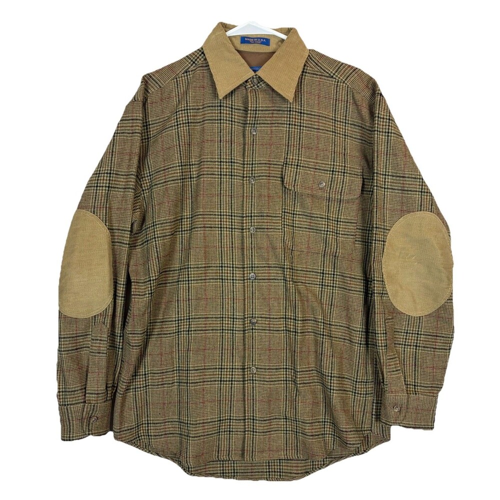 Pendleton Wool L/S Button Shirt Corduroy Vintage Brown Plaid Men’s Medium USA
